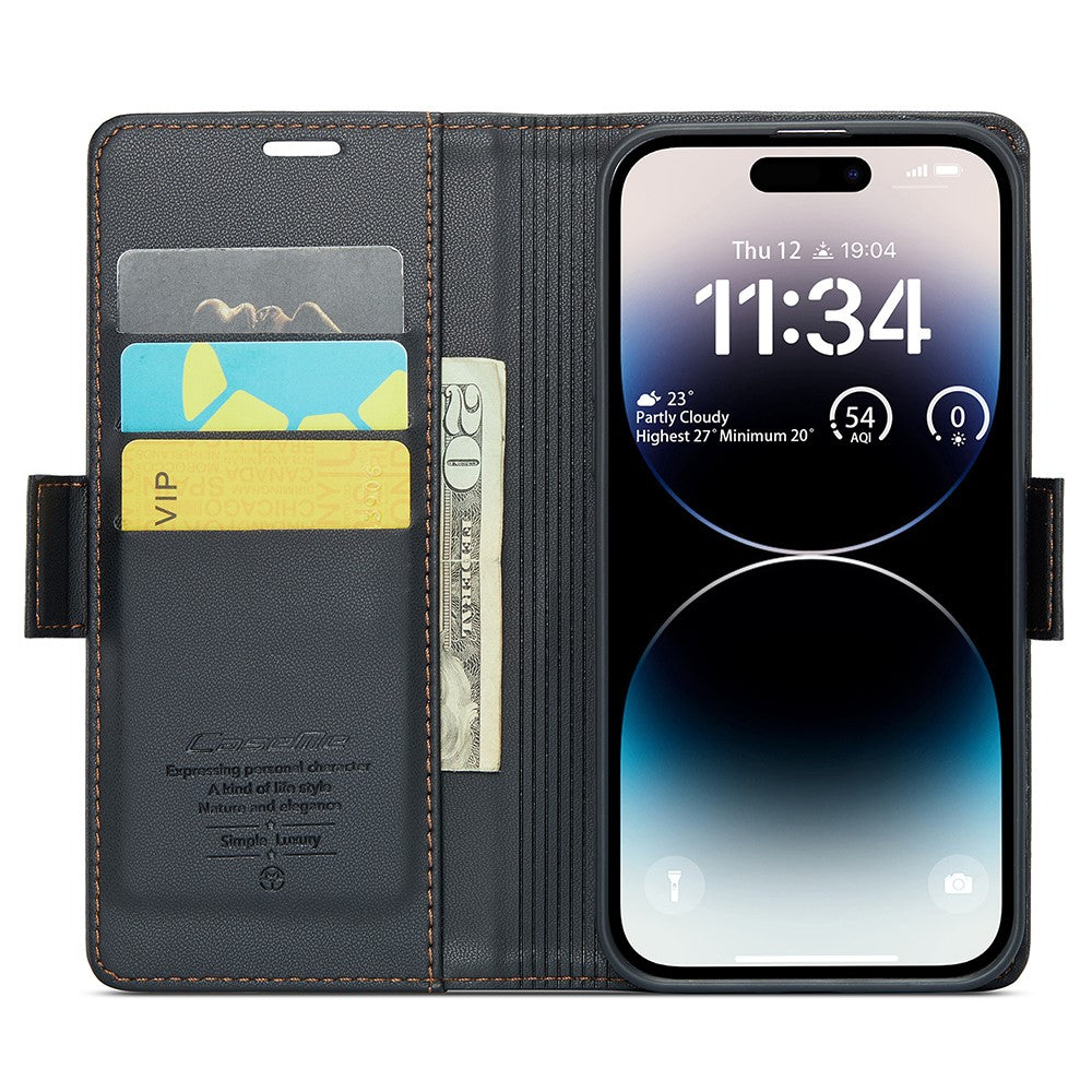 For iPhone 15 Pro Max Leather Case CASEME 023 RFID Blocking 3 Card Slot Mobile Cover