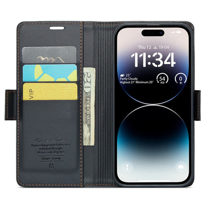 For iPhone 15 Pro Max Leather Case CASEME 023 RFID Blocking 3 Card Slot Mobile Cover