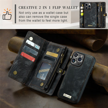 For iPhone 15 Pro Phone Cases CASEME 008 Leather Cover with Detachable Wallet and Strap
