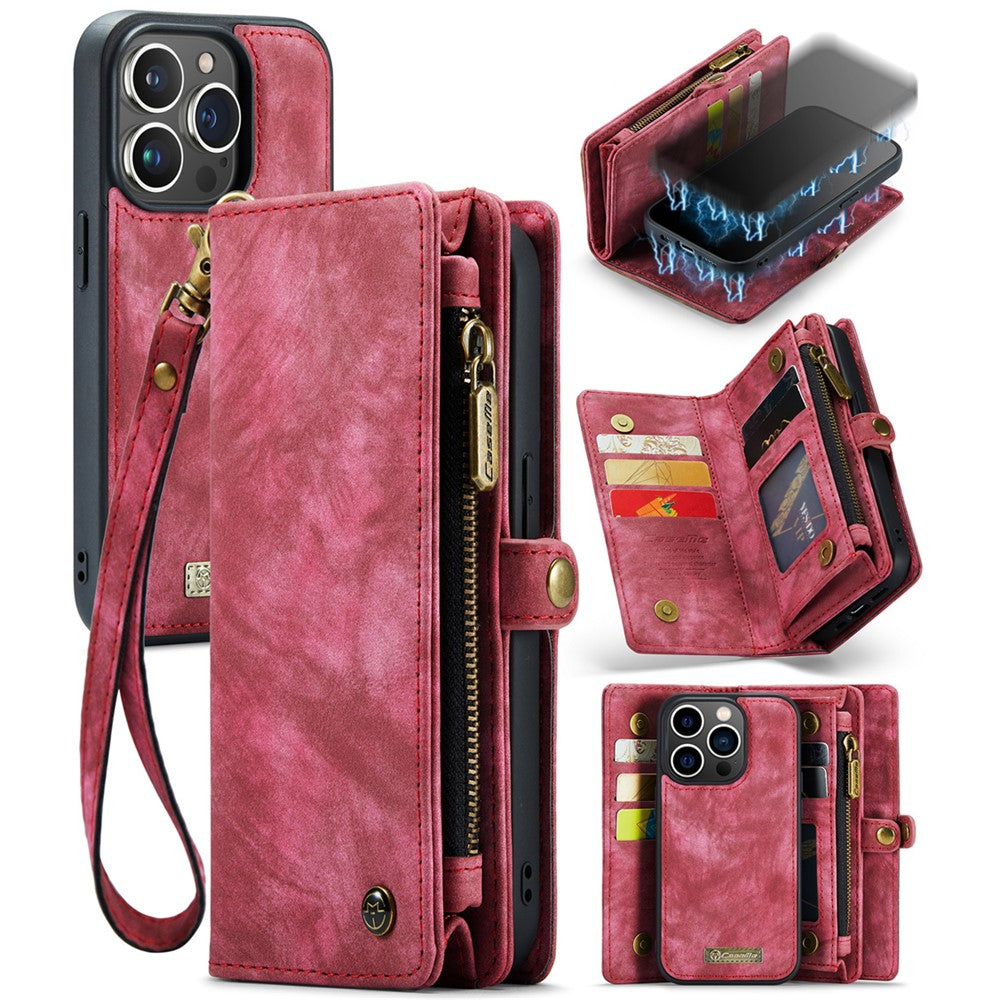 For iPhone 15 Pro Phone Cases CASEME 008 Leather Cover with Detachable Wallet and Strap
