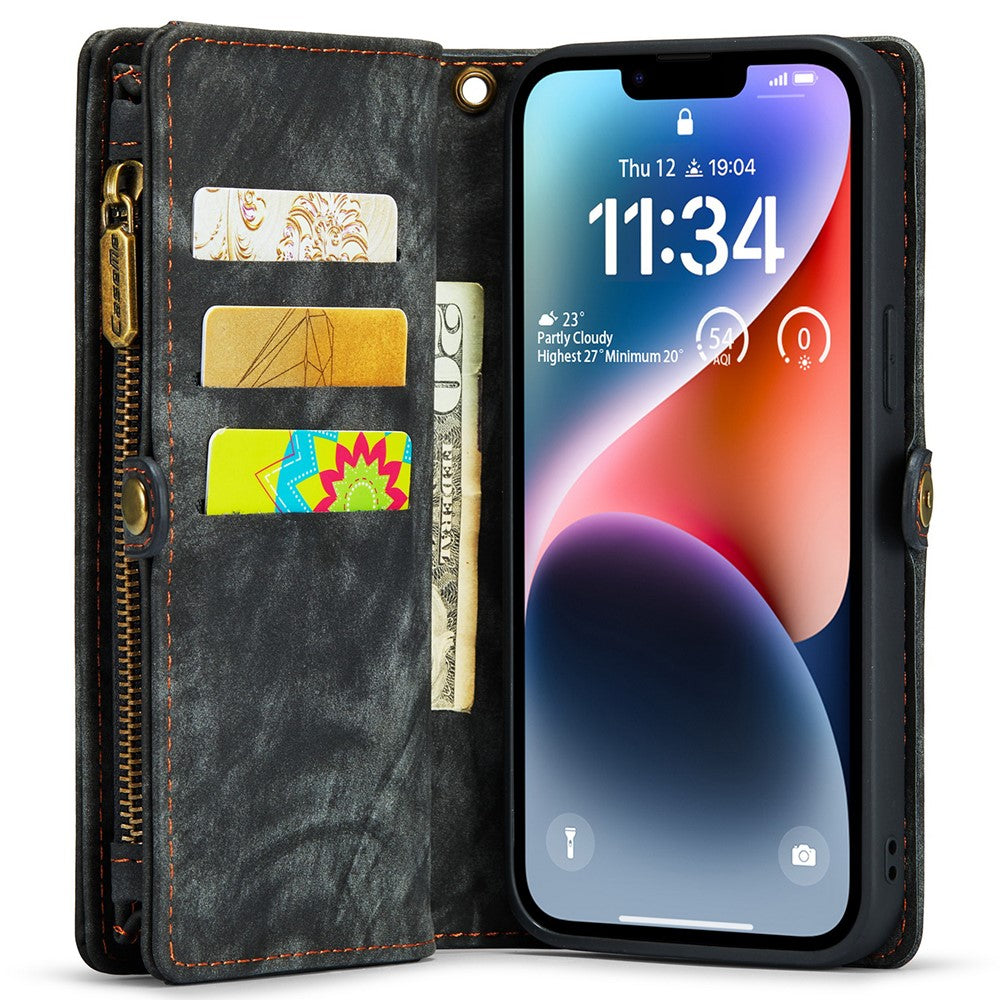 For iPhone 15 Phone Cases CASEME 008 Leather Cover with Detachable Wallet and Strap