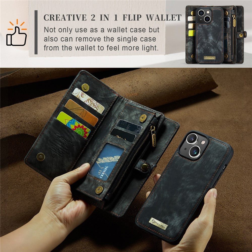For iPhone 15 Phone Cases CASEME 008 Leather Cover with Detachable Wallet and Strap