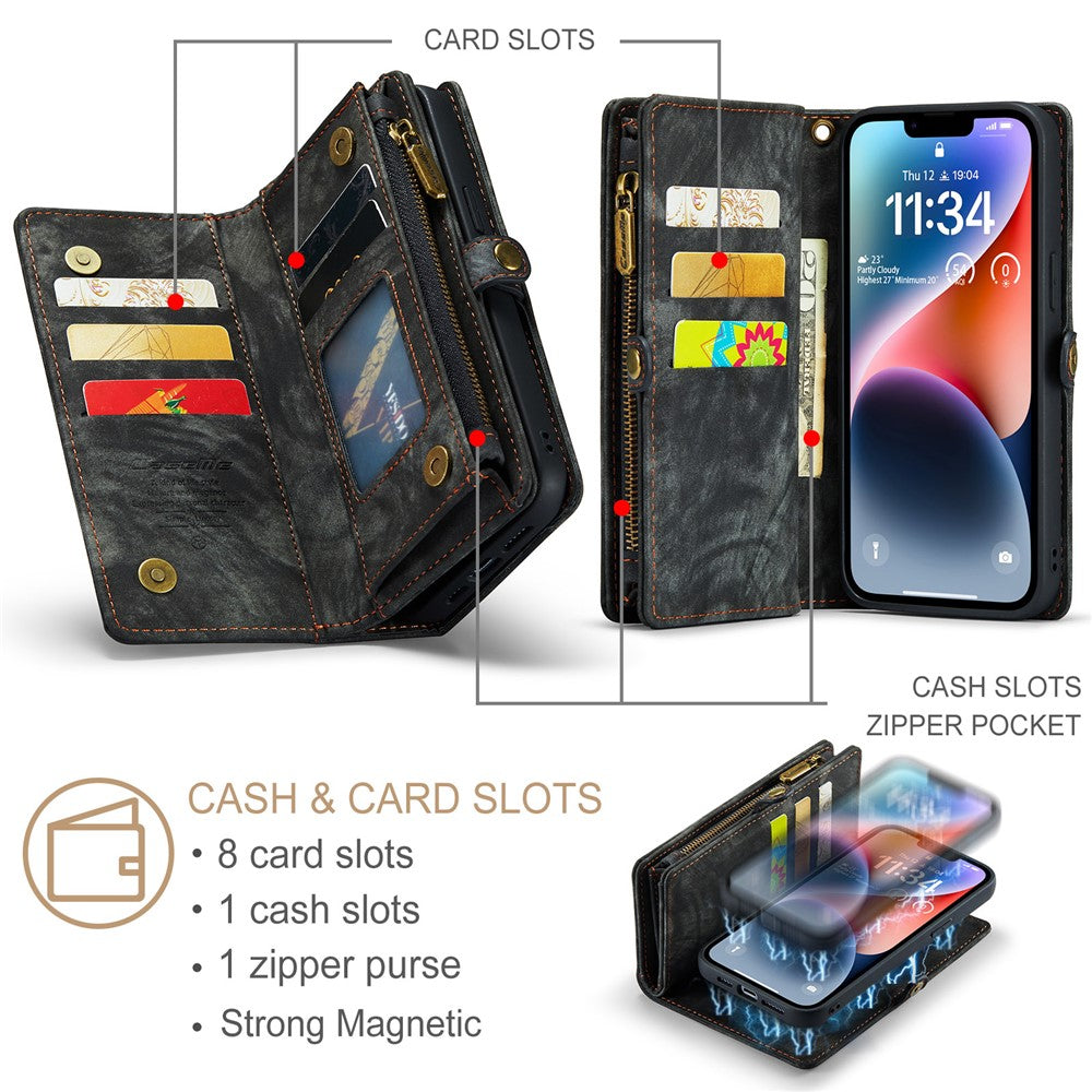 For iPhone 15 Plus Phone Cases CASEME 008 Leather Cover with Detachable Wallet and Strap