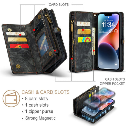 For iPhone 15 Plus Phone Cases CASEME 008 Leather Cover with Detachable Wallet and Strap