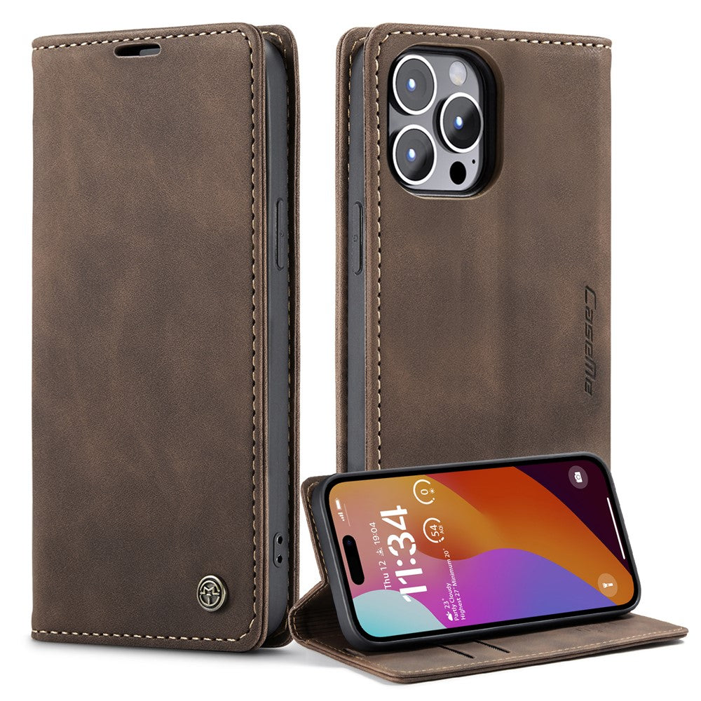 CASEME 013 Series For iPhone 15 Pro Leather Wallet Phone Case Folding Stand Anti-scratch Cover