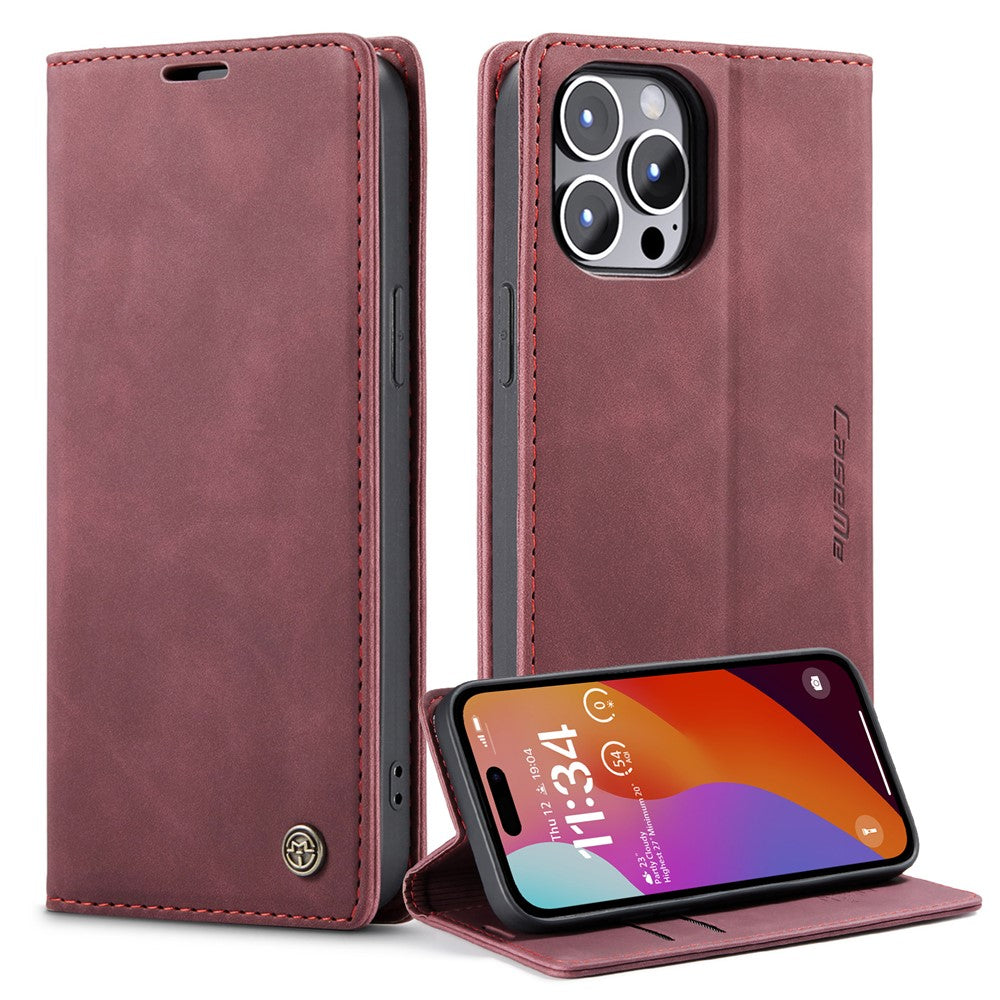 CASEME 013 Series For iPhone 15 Pro Leather Wallet Phone Case Folding Stand Anti-scratch Cover