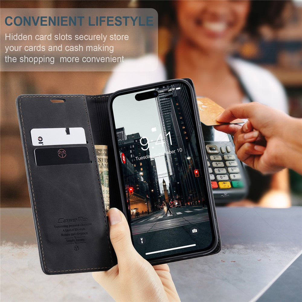 CASEME 013 Series For iPhone 15 Pro Max Leather Wallet Stand Phone Case Magnetic Closing Cover