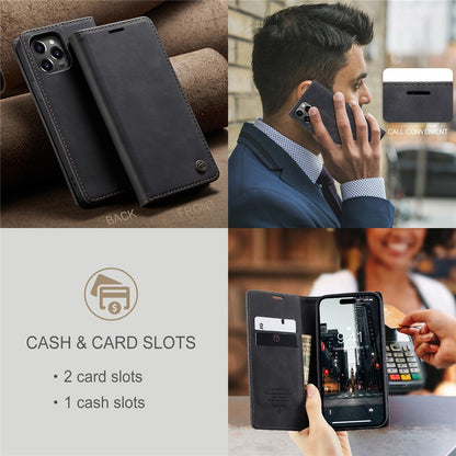 CASEME 013 Series For iPhone 15 Pro Max Leather Wallet Stand Phone Case Magnetic Closing Cover