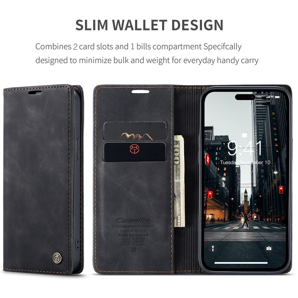 CASEME 013 Series For iPhone 15 Pro Max Leather Wallet Stand Phone Case Magnetic Closing Cover
