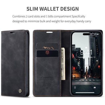CASEME 013 Series For iPhone 15 Pro Max Leather Wallet Stand Phone Case Magnetic Closing Cover