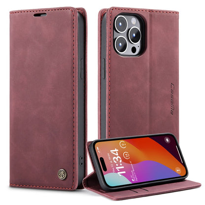 CASEME 013 Series For iPhone 15 Pro Max Leather Wallet Stand Phone Case Magnetic Closing Cover