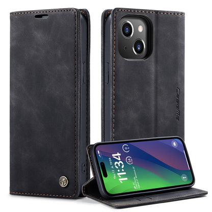 CASEME 013 Series For iPhone 15 Plus PU Leather Anti-drop Phone Case Folding Stand Wallet Cover