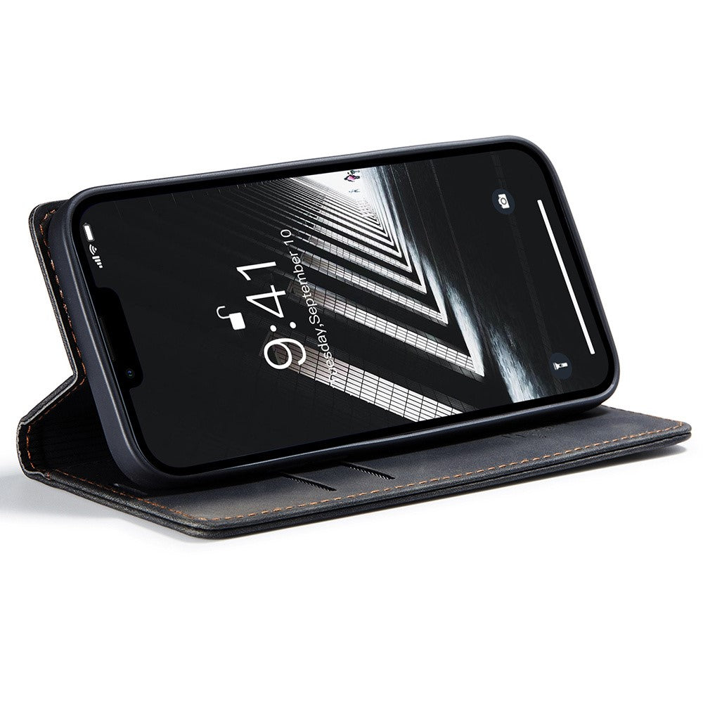 CASEME 013 Series For iPhone 15 Plus PU Leather Anti-drop Phone Case Folding Stand Wallet Cover