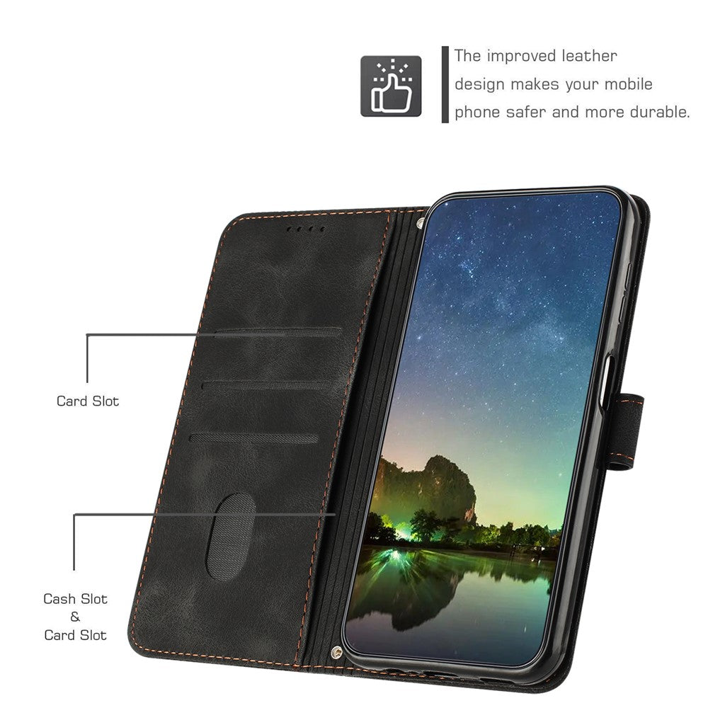 For iPhone 15 Plus Imprinted Triangle Pattern PU Leather Phone Case Stand Wallet Cover with Hand Strap