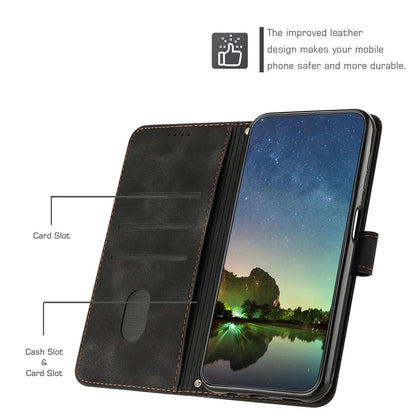 For iPhone 15 Plus Imprinted Triangle Pattern PU Leather Phone Case Stand Wallet Cover with Hand Strap