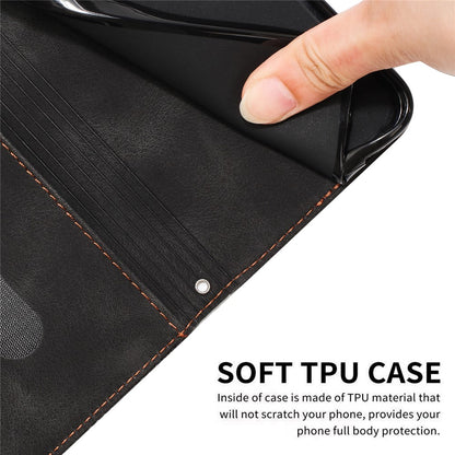 For iPhone 15 Plus Imprinted Triangle Pattern PU Leather Phone Case Stand Wallet Cover with Hand Strap