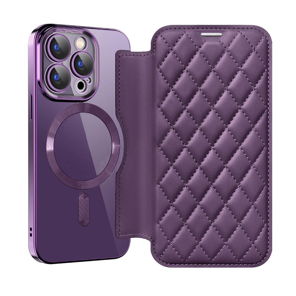 For iPhone 15 Pro RFID Blocking Built-in Lens Film Phone Case Card Holder Leather Cover Compatible with MagSafe