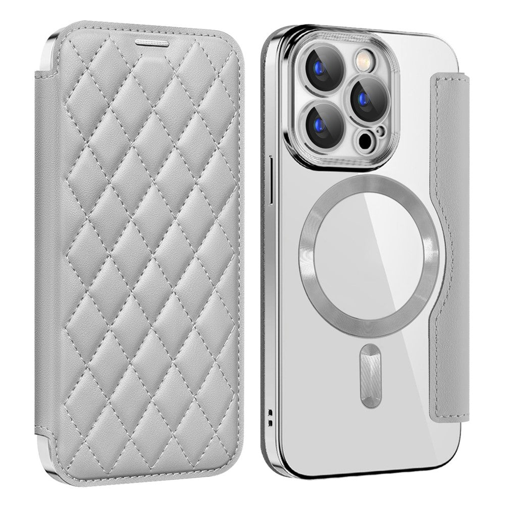 For iPhone 15 Pro RFID Blocking Built-in Lens Film Phone Case Card Holder Leather Cover Compatible with MagSafe