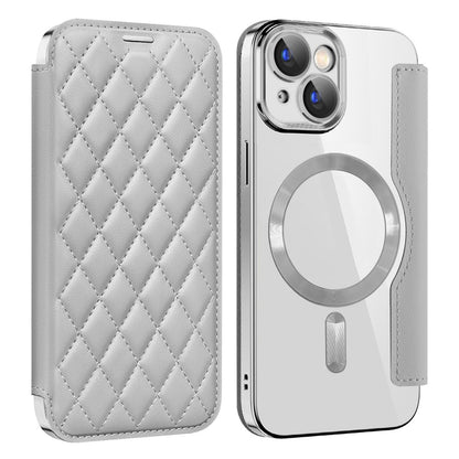 For iPhone 15 Plus Built-in Lens Film Phone Case RFID Blocking Card Slots Leather Cover Compatible with MagSafe