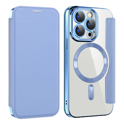 For iPhone 15 Pro RFID Blocking Card Holder Phone Cover Electroplating Leather Case Compatible with MagSafe