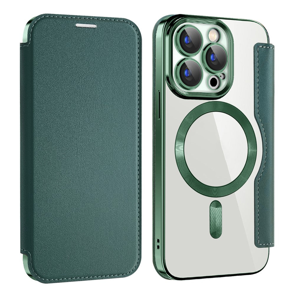 For iPhone 15 Pro RFID Blocking Card Holder Phone Cover Electroplating Leather Case Compatible with MagSafe