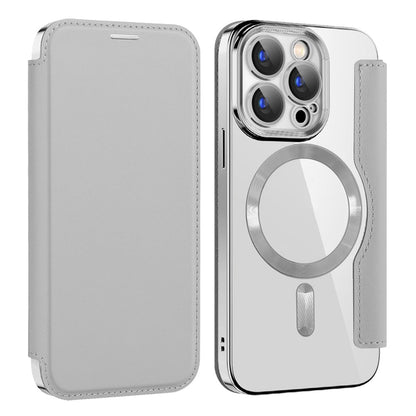 For iPhone 15 Pro RFID Blocking Card Holder Phone Cover Electroplating Leather Case Compatible with MagSafe