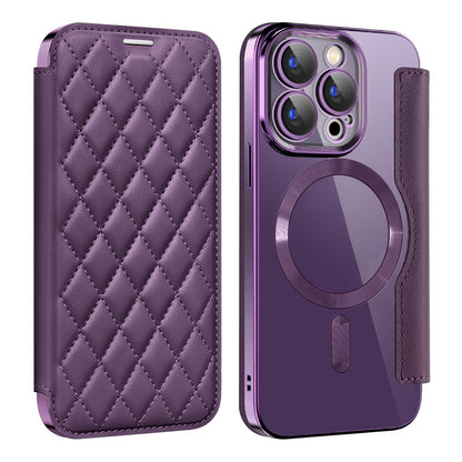 For iPhone 15 Pro Max RFID Blocking Card Holder Phone Case Built-in Lens Film Leather Shell Compatible with MagSafe