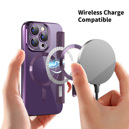 For iPhone 15 Pro Max RFID Blocking Card Holder Phone Case Built-in Lens Film Leather Shell Compatible with MagSafe