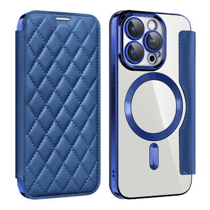 For iPhone 15 Pro Max RFID Blocking Card Holder Phone Case Built-in Lens Film Leather Shell Compatible with MagSafe