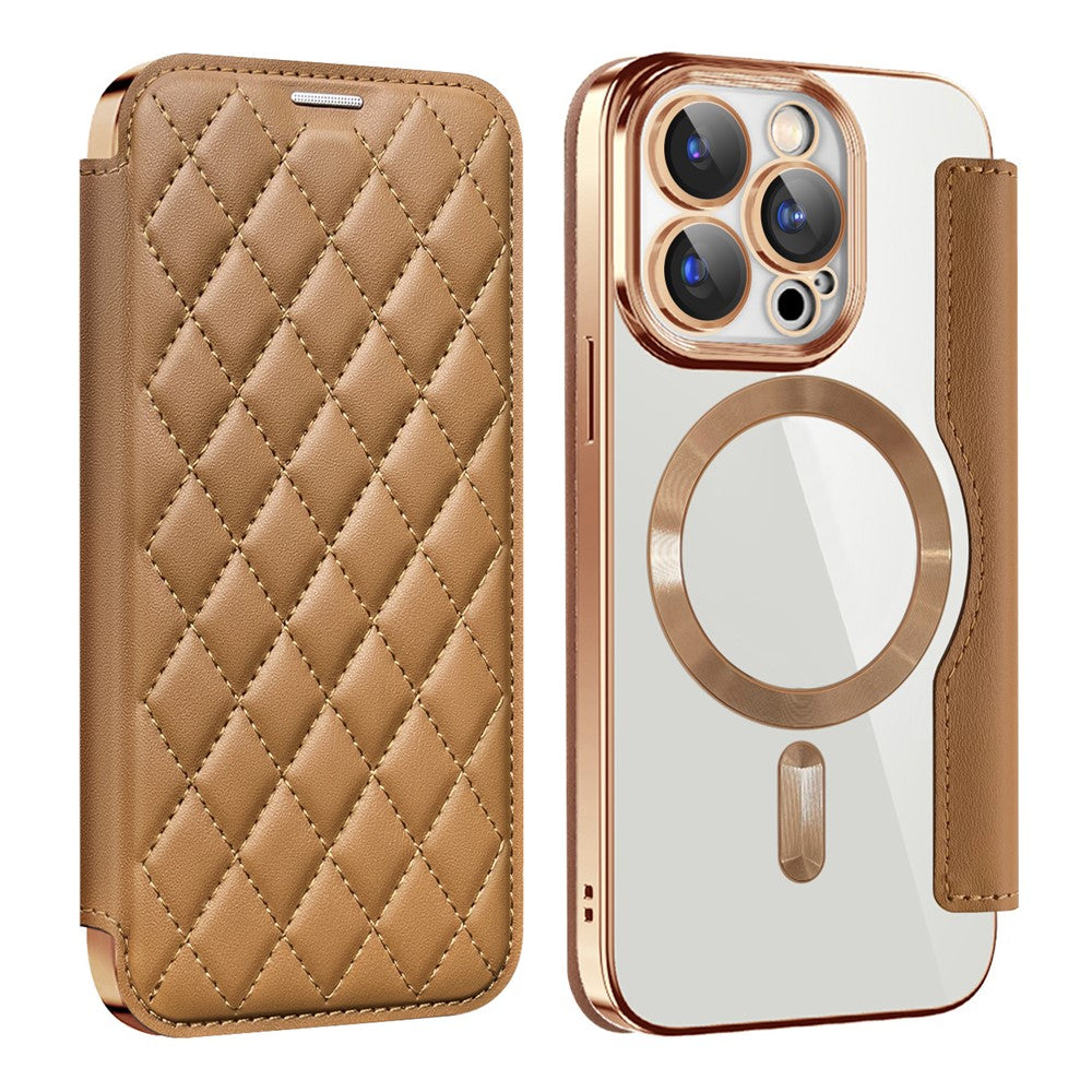 For iPhone 15 Pro Max RFID Blocking Card Holder Phone Case Built-in Lens Film Leather Shell Compatible with MagSafe