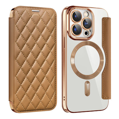 For iPhone 15 Pro Max RFID Blocking Card Holder Phone Case Built-in Lens Film Leather Shell Compatible with MagSafe