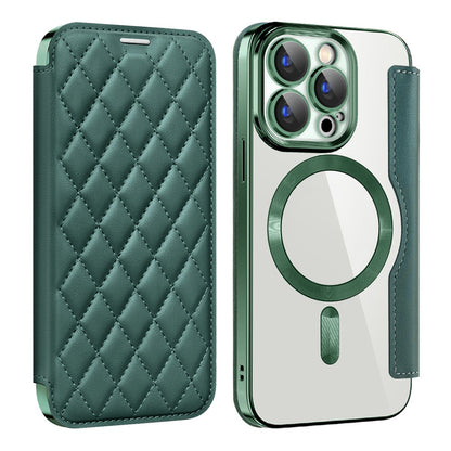 For iPhone 15 Pro Max RFID Blocking Card Holder Phone Case Built-in Lens Film Leather Shell Compatible with MagSafe