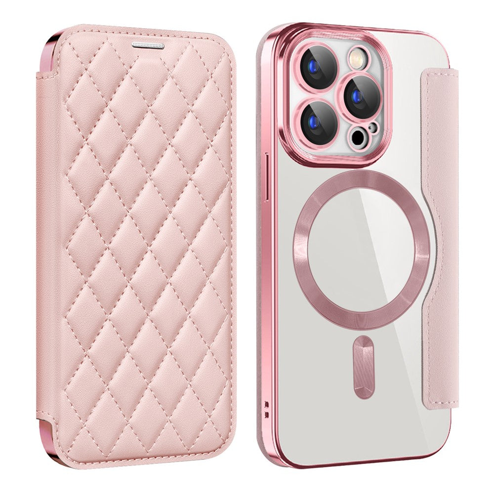 For iPhone 15 Pro Max RFID Blocking Card Holder Phone Case Built-in Lens Film Leather Shell Compatible with MagSafe