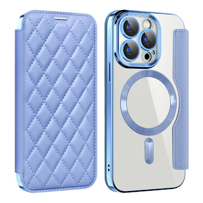 For iPhone 15 Pro Max RFID Blocking Card Holder Phone Case Built-in Lens Film Leather Shell Compatible with MagSafe