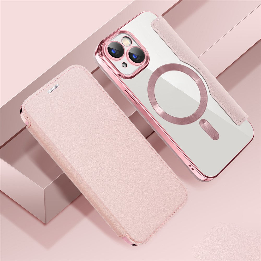 Magnetic Case Compatible with MagSafe for iPhone 15 , RFID Blocking Card Holder PU Leather Electroplating Cover