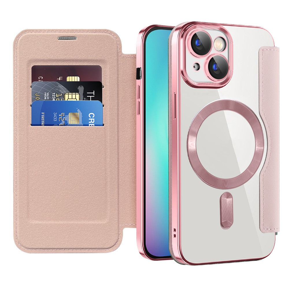 Magnetic Case Compatible with MagSafe for iPhone 15 , RFID Blocking Card Holder PU Leather Electroplating Cover