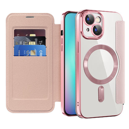 Magnetic Case Compatible with MagSafe for iPhone 15 , RFID Blocking Card Holder PU Leather Electroplating Cover