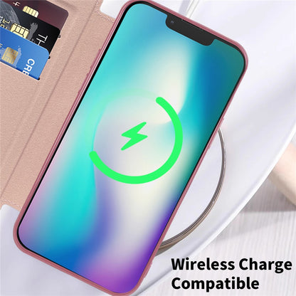 Magnetic Case Compatible with MagSafe for iPhone 15 , RFID Blocking Card Holder PU Leather Electroplating Cover