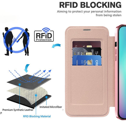 Magnetic Case Compatible with MagSafe for iPhone 15 , RFID Blocking Card Holder PU Leather Electroplating Cover