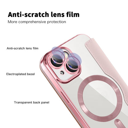 Magnetic Case Compatible with MagSafe for iPhone 15 , RFID Blocking Card Holder PU Leather Electroplating Cover