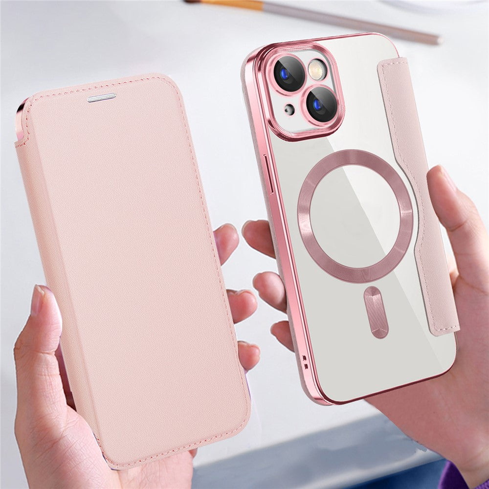 Magnetic Case Compatible with MagSafe for iPhone 15 , RFID Blocking Card Holder PU Leather Electroplating Cover