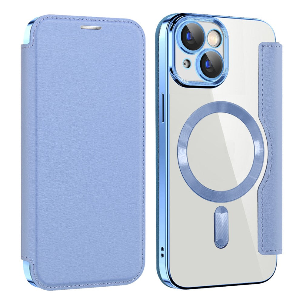 Magnetic Case Compatible with MagSafe for iPhone 15 , RFID Blocking Card Holder PU Leather Electroplating Cover