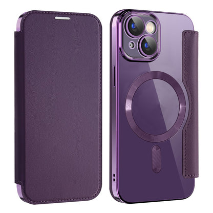 Magnetic Case Compatible with MagSafe for iPhone 15 , RFID Blocking Card Holder PU Leather Electroplating Cover