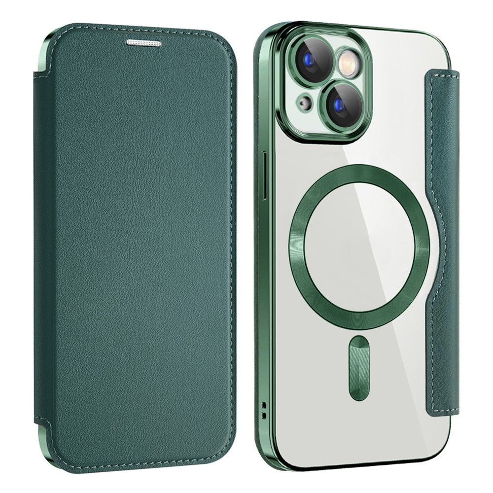 Magnetic Case Compatible with MagSafe for iPhone 15 , RFID Blocking Card Holder PU Leather Electroplating Cover