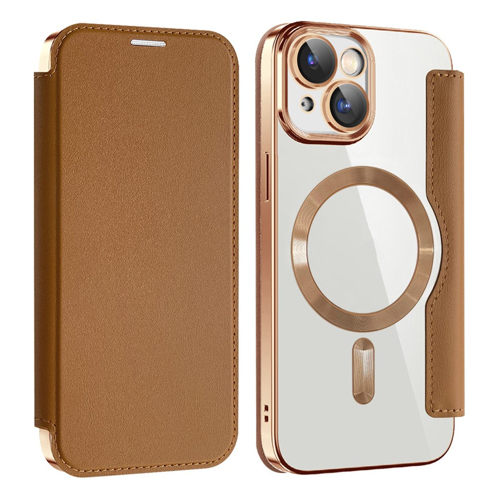 Magnetic Case Compatible with MagSafe for iPhone 15 , RFID Blocking Card Holder PU Leather Electroplating Cover