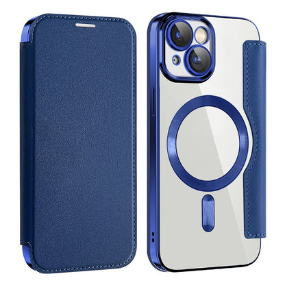 Magnetic Case Compatible with MagSafe for iPhone 15 , RFID Blocking Card Holder PU Leather Electroplating Cover