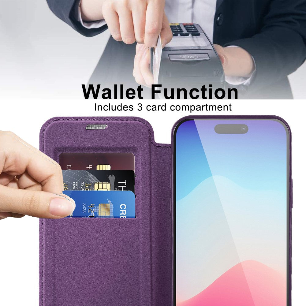 For iPhone 15 Pro Max Card Holder Phone Case RFID Blocking Electroplating Leather Cover Compatible with MagSafe