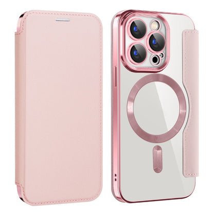 For iPhone 15 Pro Max Card Holder Phone Case RFID Blocking Electroplating Leather Cover Compatible with MagSafe