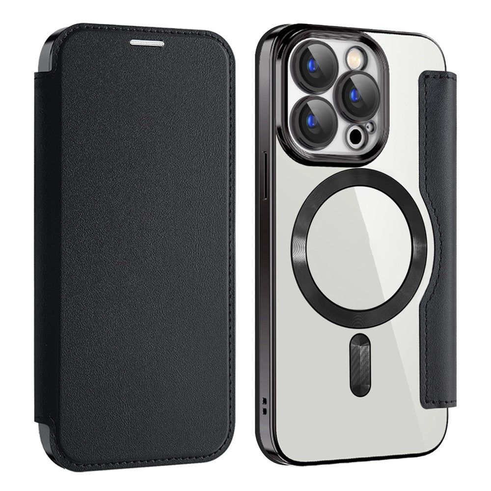 For iPhone 15 Pro Max Card Holder Phone Case RFID Blocking Electroplating Leather Cover Compatible with MagSafe