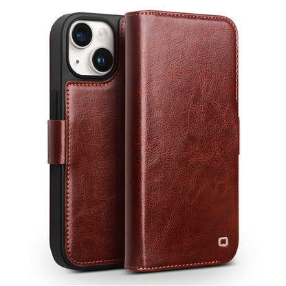 QIALINO Genuine Cow Leather+TPU Phone Case for iPhone 15 Plus Magnetic Closure Shockproof Phone Cover